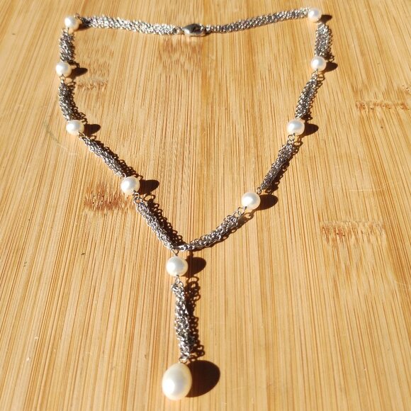 Honora 925 Sterling Silver White Freshwater Pearl Lariat Style Necklace - Picture 1 of 5